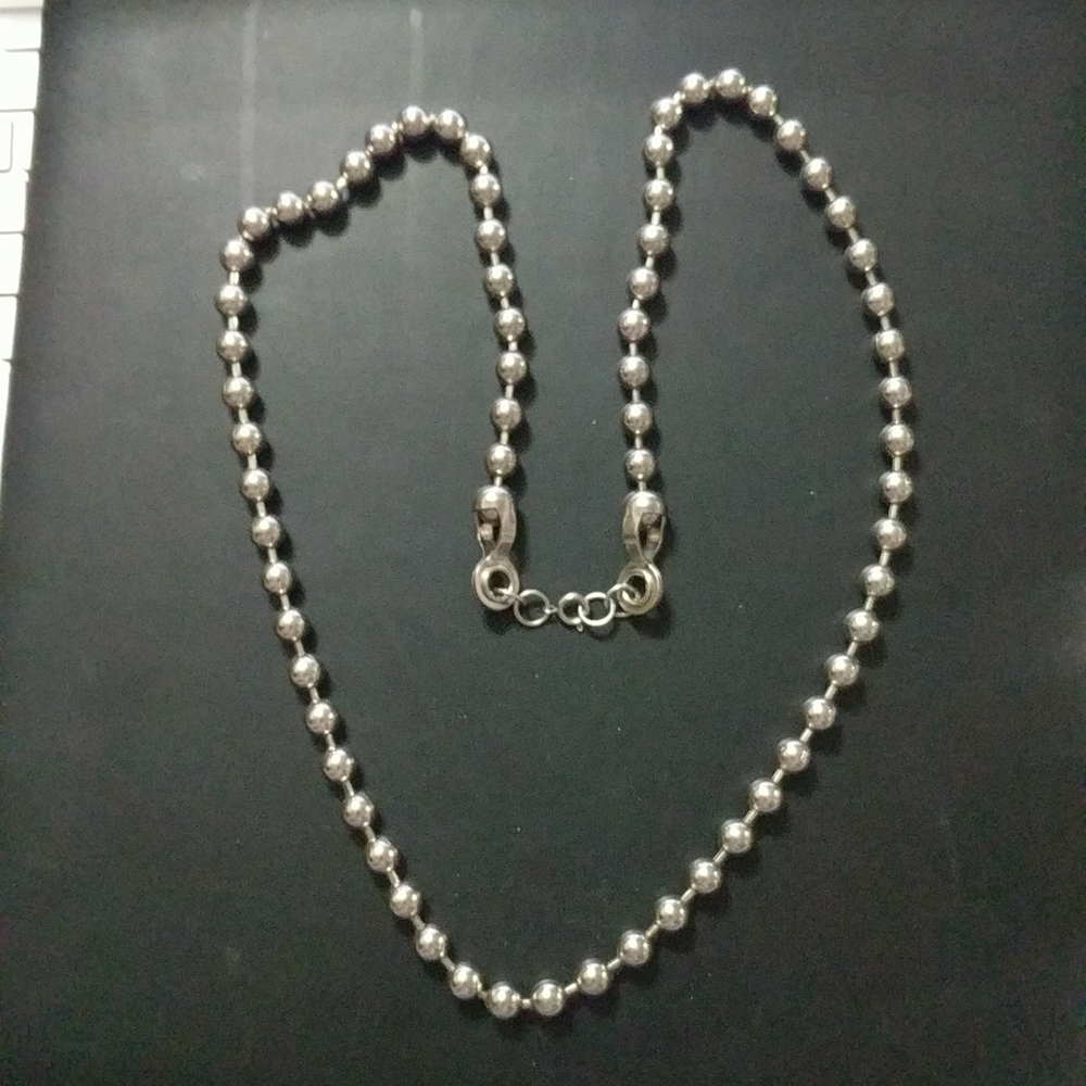 Silver Tone Large Gauge Ball Chain Long Statement Necklace